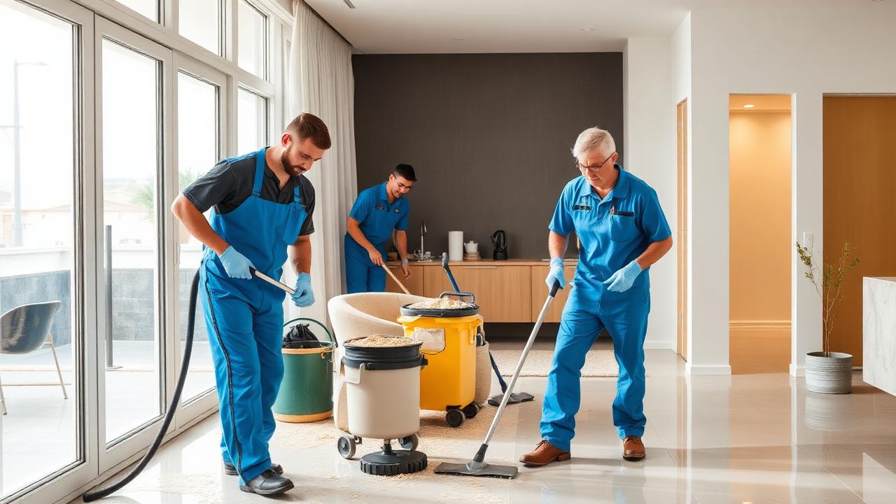 Équipe de nettoyage professionnel après rénovation